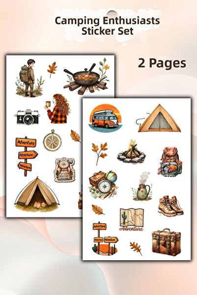 birikiyedi مجموعة ملصقات ذات طابع تخييم مكونة من صفحة واحدة واحدة، تتضمن دفتر...