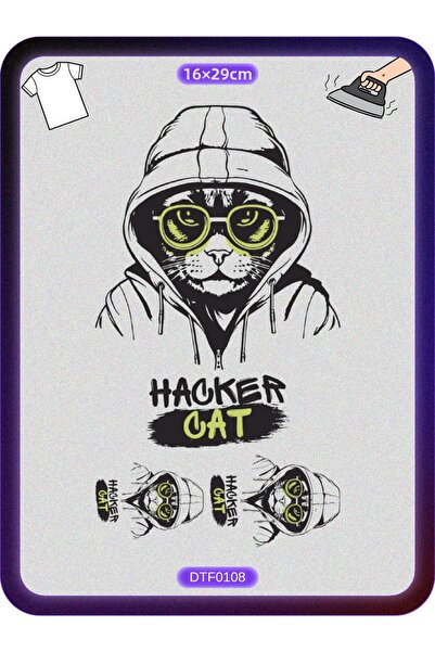 DYENOTE تي شيرت هاكر كات مطبوع بتقنية DTF للطباعة على الأقمشة
