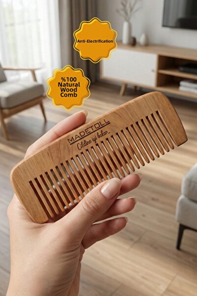 Madetoll 100% Natural Wooden Comb, Anti-Static Hair and Beard Anti-Frizz