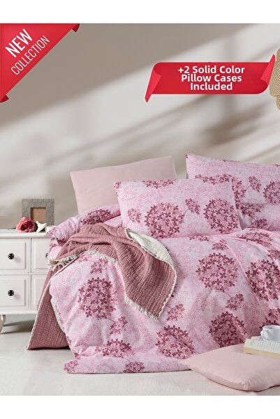 MYSTORY HOME COLLECTION 4-Piece Double Duvet Cover Set Elegant Pink