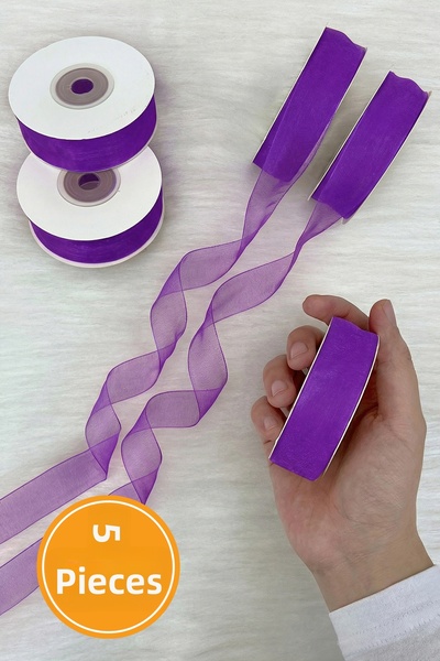 ZEYMERADE 5 Pieces of Organza Tulle Ribbon Lilac 2 cm 22 Meters, Bundle, Enga...