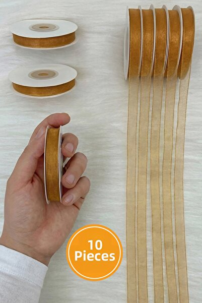 ZEYMERADE 10 قطع من شريط الأورجانزا باللون البني 1 سم 22 متر، لتغليف هدايا ال...