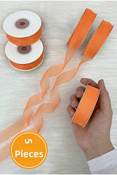 ZEYMERADE 5 Pieces of Organza Tulle Ribbon Salmon 2 cm 22 Meters, Bundle, Eng...