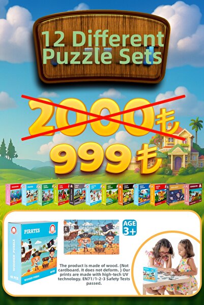 Hopiers Montessori Wooden Puzzle Set of 12 – 480 Pieces – 12 Themes – Ages 3+