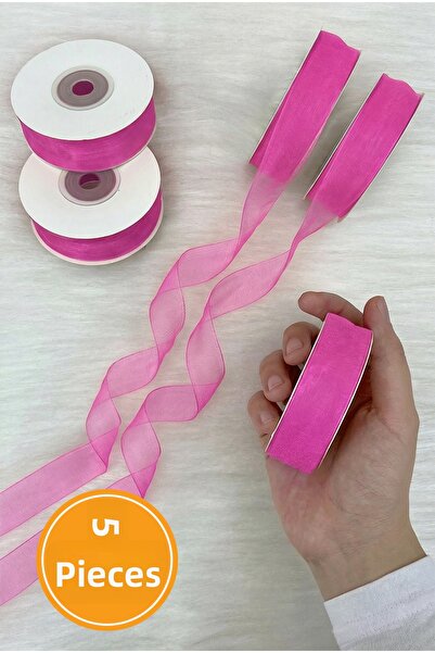 ZEYMERADE 5 τεμάχια κορδέλα από τούλι οργάντζα ροζ 2 εκ. 22 μέτρα, δέμα αρραβ...