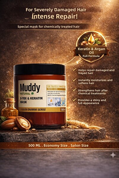 Muddy قناع العناية بالشعر بالكيراتين B-tox المغذي والإصلاح للشعر التالف للغاي...