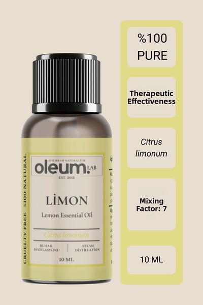 Oleum Lab زيت الليمون العطري 10 مل 100% نقي وفعال علاجيًا (منقي، منشط، منظف)