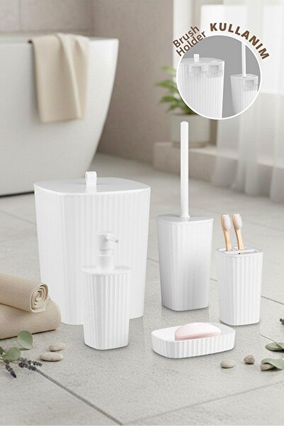 Okyanus Home Adhesive Sapphire White 5-Piece Bathroom Set