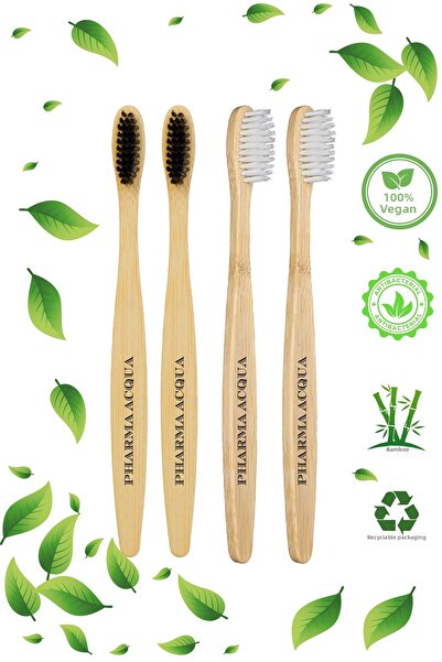 Pharma Acqua Set of 4 - 2 White and 2 Black Bamboo Toothbrushes