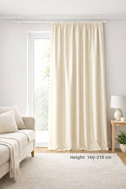 SHY TEKSTİL Satin Single Wing Straight Fit Curtain Custom Made Cream-Ecru Sat...