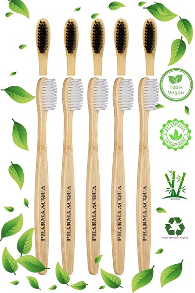 Pharma Acqua 10 Piece Set - 5 White and 5 Black Bamboo Toothbrushes