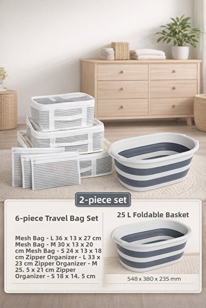 PONÇİK BEBEK Set of 2 25-Liter Folding Laundry Baskets & Set of 6 Organizer S...