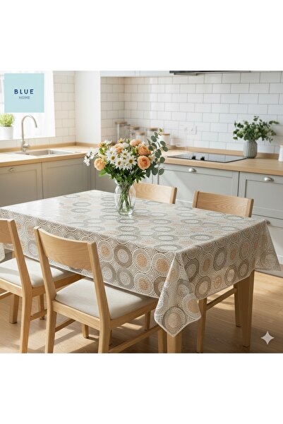 Blue Home Tablecloth Pvc Lace Look Easy to Clean Non-Slip Liquid-Proof No Hol...