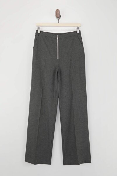 Trendyol Collection Anthracite Zipper Closure Straight/Drop-Cut Fabric Trouse...
