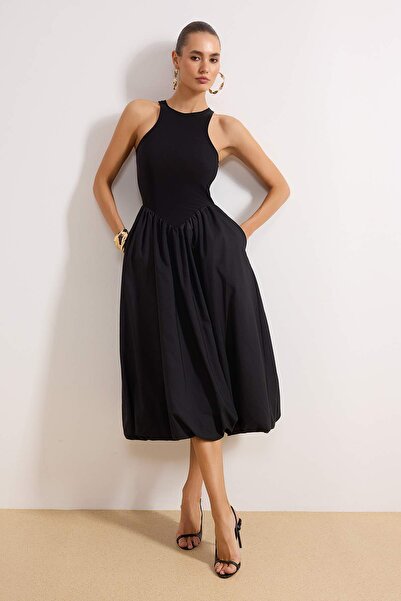 Trendyol Collection Limitierte Auflage, schwarzes Oberteil, Ballon-Popeline-A...