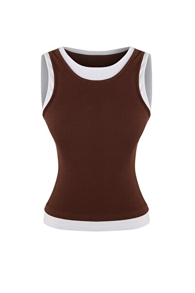 Trendyol Collection Wardrobe Essentials-Brown Fitted/Sleeveless Ribbed Stretc...