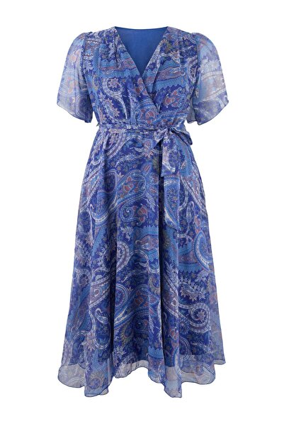 Trendyol Curve Navy Blue Chiffon Woven Plus Size Dress