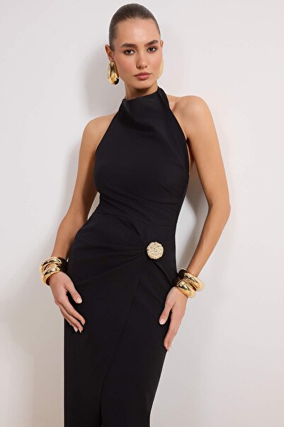 Trendyol Collection Schwarzes, gerades, detailliertes, gewebtes Finike-Maxi-A...