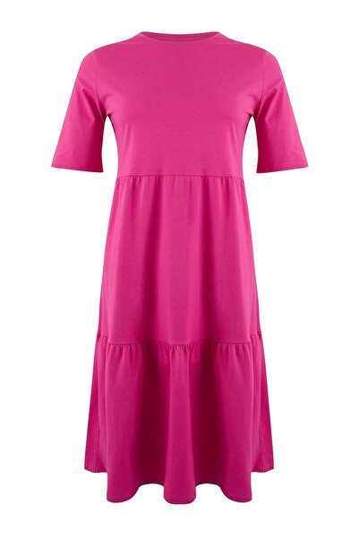 Trendyol Curve Fuchsia Single Jersey Knitted Plus Size Dress