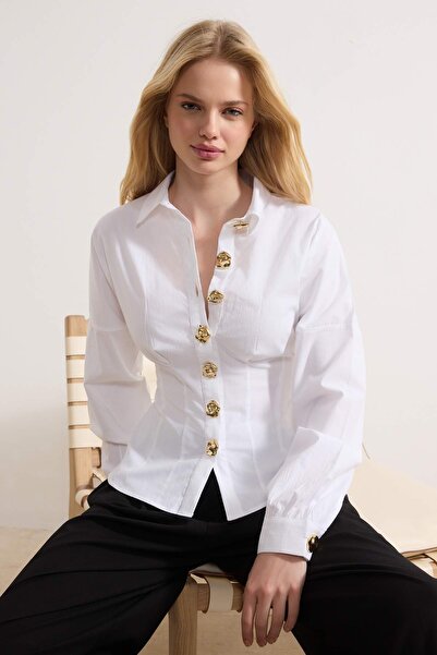 Trendyol Collection Βαμβακερό πουκάμισο που εφαρμόζει στη μέση με αξεσουάρ απ...