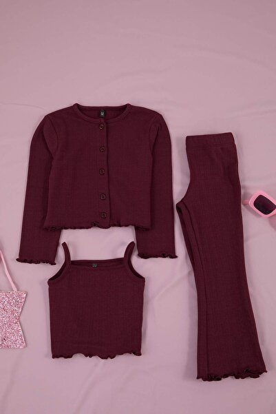 TRENDYOLKIDS Claret Red Knitted Pajama Set