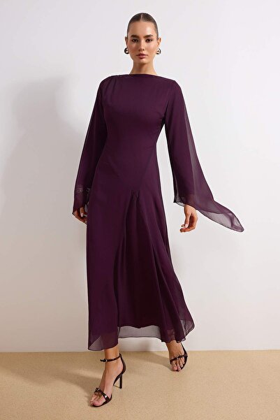 Trendyol Modest فستان تيغاميل من الشيفون المنسوج ذو بطانة أرجوانية TCTSS26EB0...