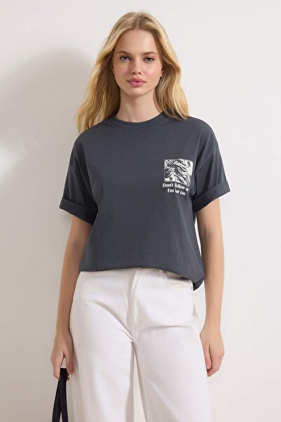 Trendyol Collection Anthracite Knitted T-Shirt Twoss24Ts00234