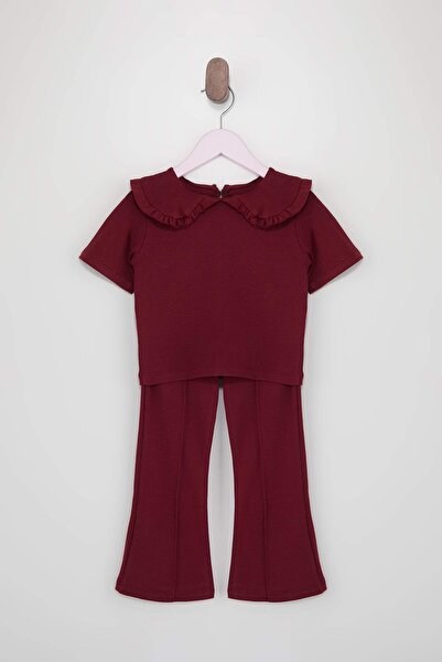 TRENDYOLKIDS Burgunderfarbenes Baby-Kragen-Set für Mädchen mit einfarbigem St...