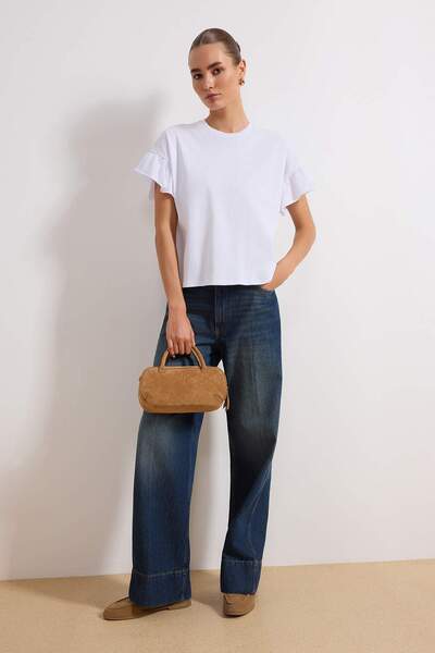 Trendyol Collection Weißes Strick-T-Shirt mit Rundhalsausschnitt – 100 % Baum...