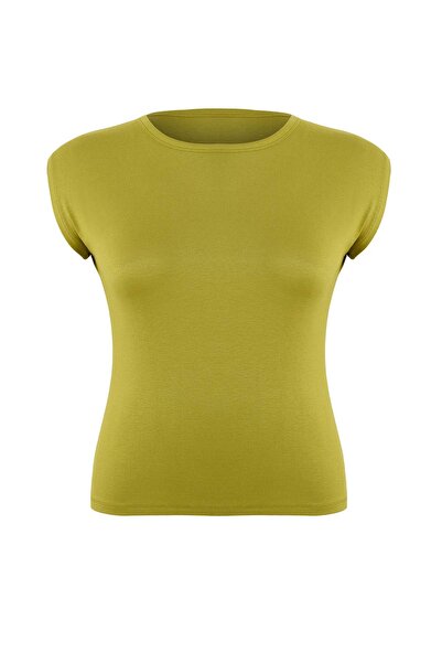 Trendyol Curve Oil Green Viscose Ribbed Flexible Comfortable Basic Knitted Pl...