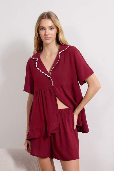 Trendyol Collection Red Stripe Detailed Viscose Woven Pajama Set Thmss26Pt00072