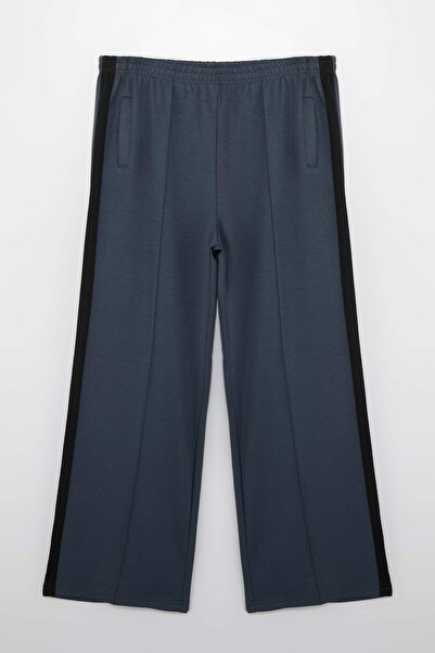 Trendyol Curve Anthracite Side Stripe Detailed Wide Leg Comfortable Flowy Plu...