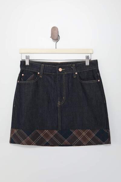 Trendyol Collection Fusta mini din denim cu detaliu în carouri albastru închi...