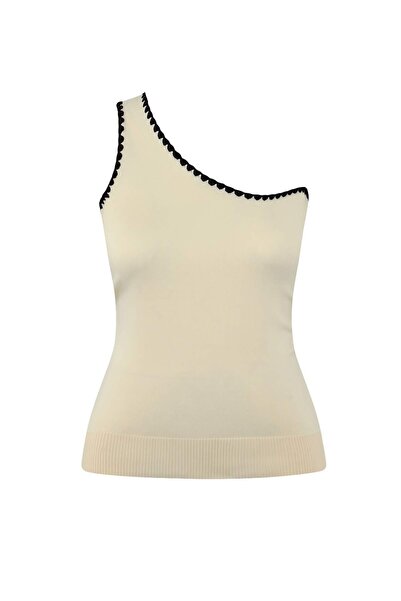 Trendyol Curve Ecru One Shoulder Collar Embroidered Knitwear Blouse Tbbss25Af...