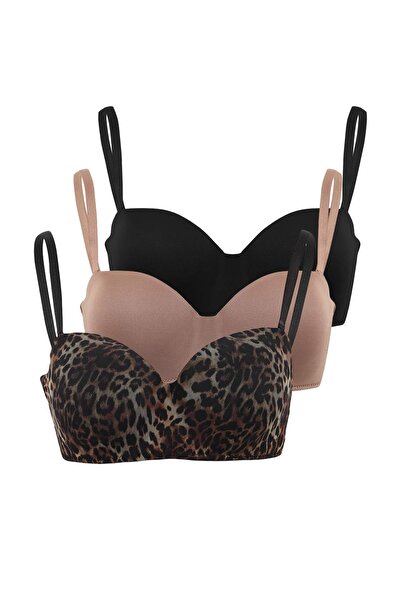 ترينديول كوليكشن حمالة صدر بدون حمالات من ميكرو ليوبارد مكونة من 3 قطع باللون...