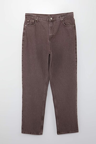 Trendyol Curve Brown Yüksel Waist 90S Straight Fit 100% Cotton Plus Size Jean...