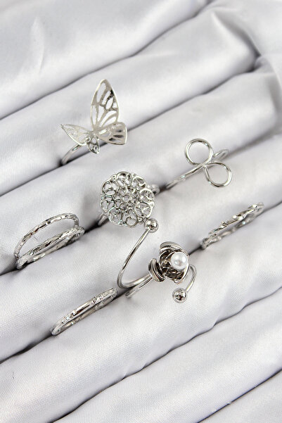 Skygo Brass Rose Butterfly Model Silver Color Women's Ring Combination Set - ...