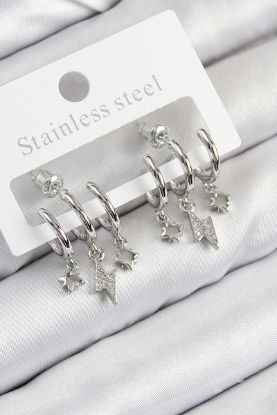 Skygo أقراط نحاسية من حجر الزركون البراق موديل فضي اللون للنساء - TJ-BKP11109