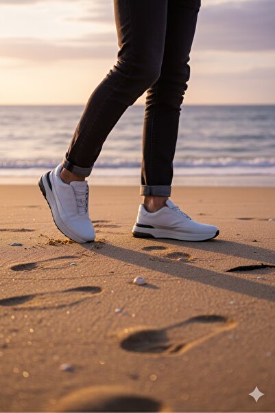 MARCOMEN Мъжки кожени ежедневни спортни обувки - черни с бели акценти - MRC25...