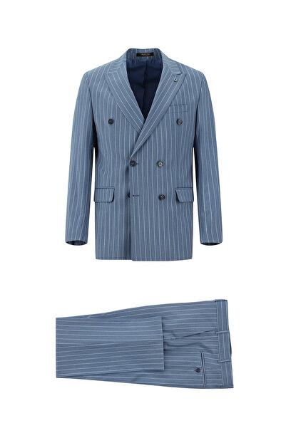 Abdullah Kiğılı بدلة من 6 قطع بقصة قياسية وياقة عالية من الصوف مخططة ومزدوجة ...