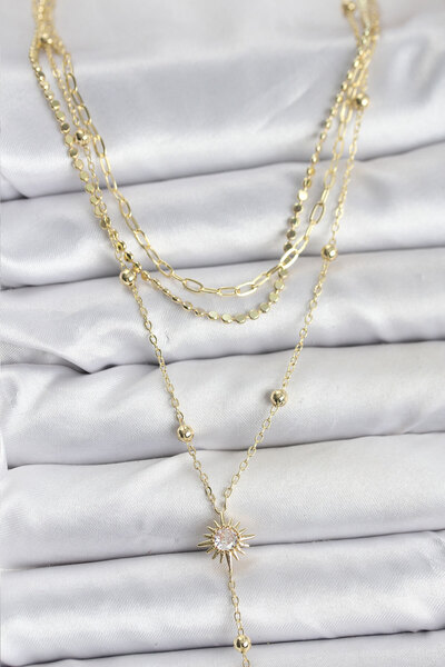 Skygo قلادة نسائية من النحاس بلون ذهبي مكونة من 3 قطع بتفاصيل نموذجية - TJ-BK...