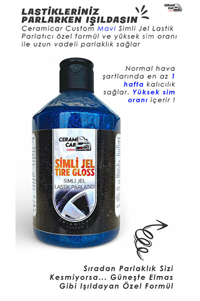 Ceramicar Custom Mavi Simli Jel Lastik Parlatıcı + Hediye Uygulama Süngeri - ...