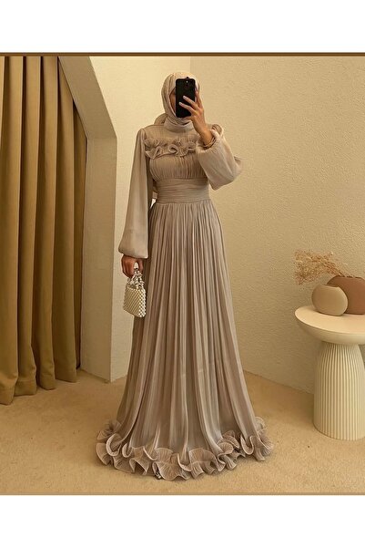 MERVEPLUME Kadın Tesettür Elegans Abiye Dalgalı Şık Elbise