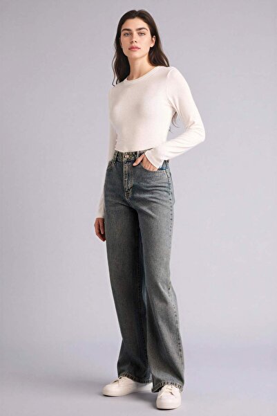 DeFacto 90's Wide Leg High Waist Long Jeans Washed Pants D6617Ax25Sp