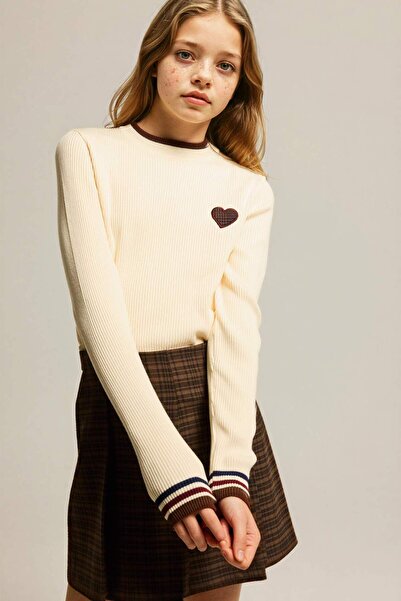 DeFacto Pulover cu broderie guler ridicat pentru fete, croială normală G6907A...