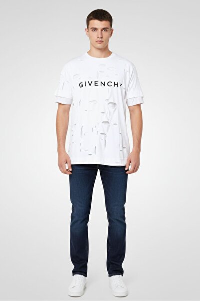 Givenchy تي شيرت رجالي كبير الحجم برقبة دائرية وأكمام قصيرة وشعار العلامة الت...