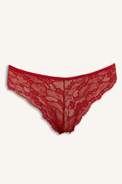 DeFacto Fall In Love Yılbaşı Temalı Kırmızı Dantel Brazilian Slip Külot