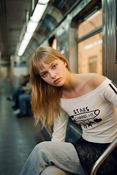 DeFacto Fitted Kayak Neck Printed Ribana Long Sleeve T-Shirt G8032Ax26Sp