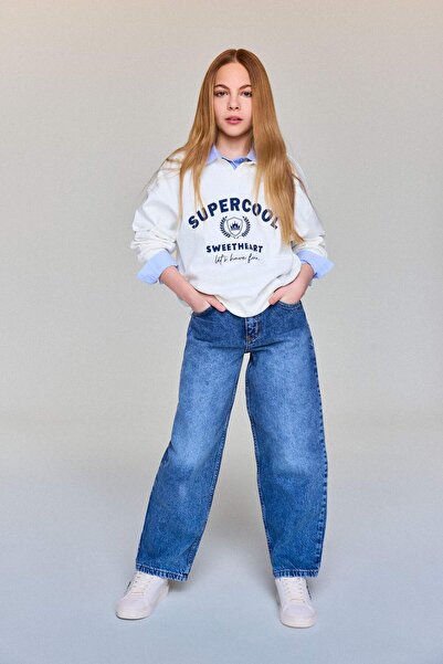 DeFacto Pantaloni de blugi pentru fete, cu picioare largi, G6957A826SP