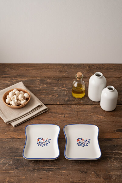 Anadolu Saray Handmade Peacock Patterned Ceramic Set of 2 Rectangular Present...